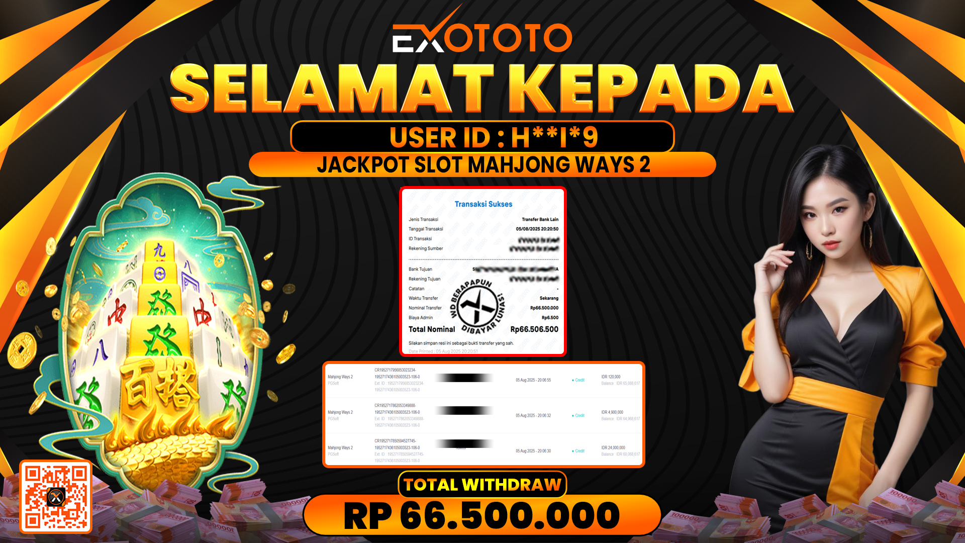 EXOTOTO JACKPOT DI SLOT MAHJONG WAYS 2 RP. 66.500.000,- LUNAS