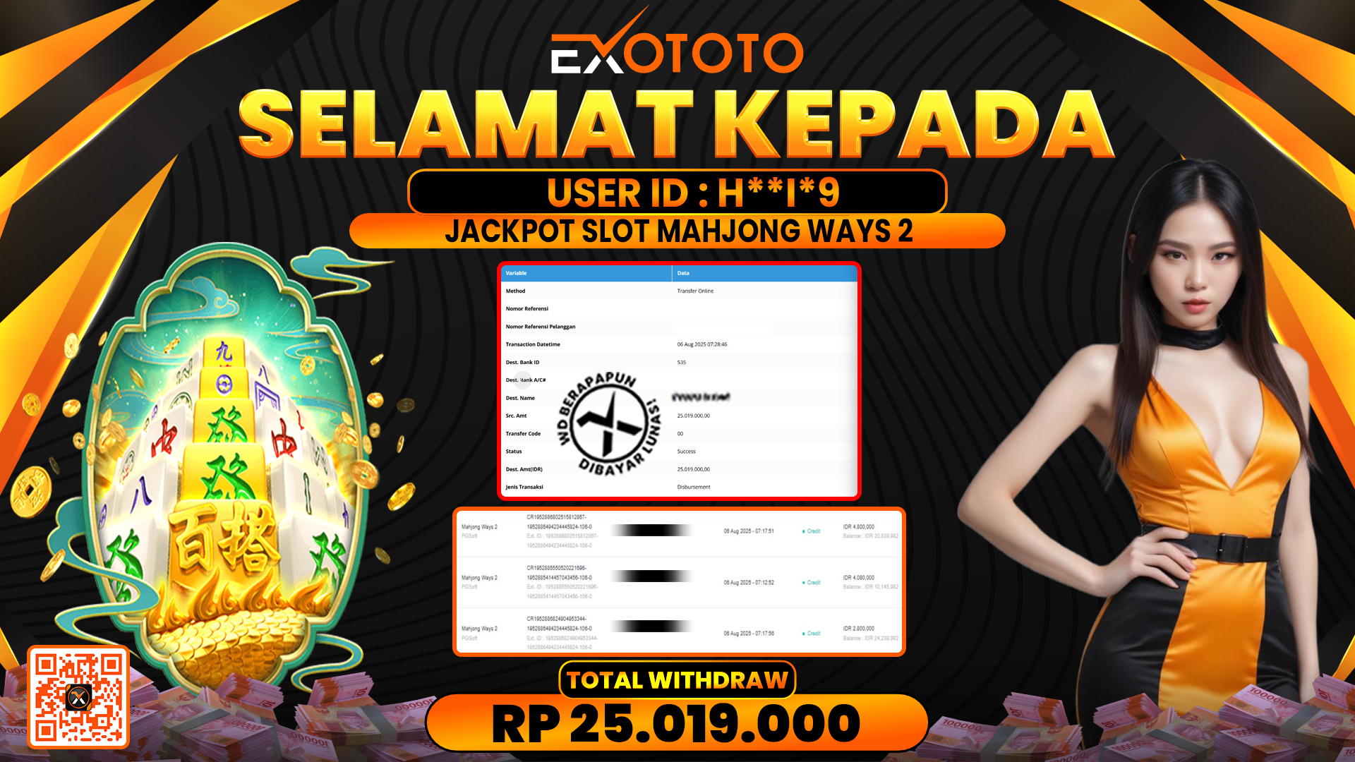 EXOTOTO JACKPOT DI SLOT MAHJONG WAYS 2 RP. 25.019.000,- LUNAS