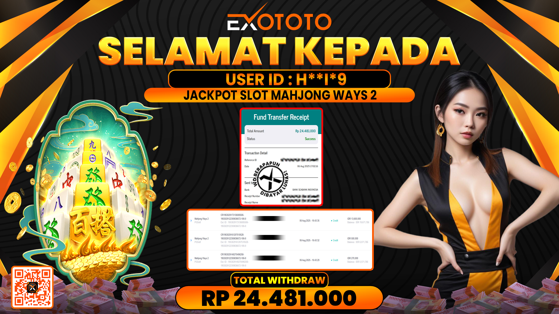 EXOTOTO JACKPOT DI SLOT MAHJONG WAYS 2 RP. 24.481.000,- LUNAS