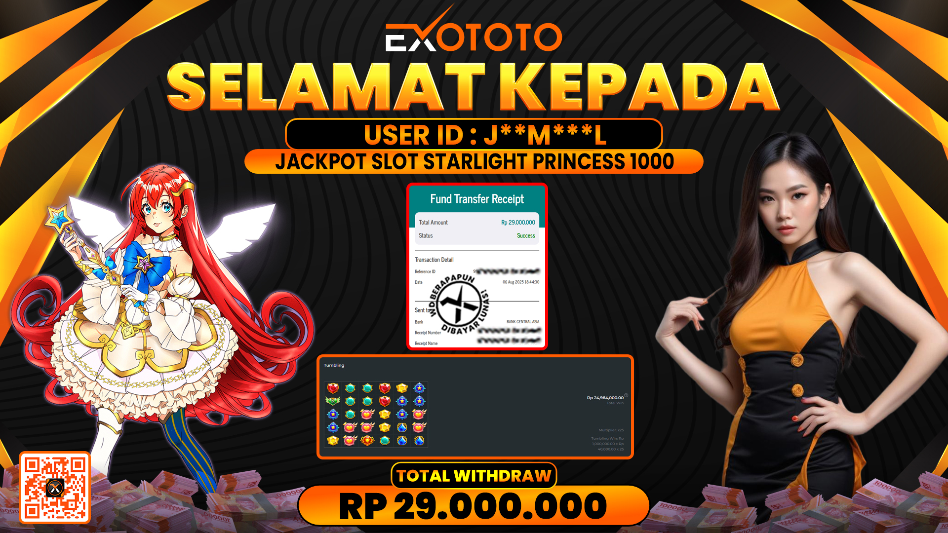 EXOTOTO JACKPOT DI SLOT STARLIGHT PRINCESS 1000 RP. 29.000.000,- LUNAS