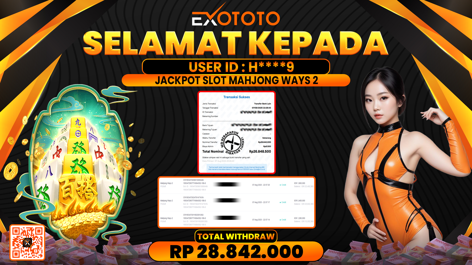 EXOTOTO JACKPOT DI SLOT MAHJONG WAYS 2 RP. 28.842.000,- LUNAS