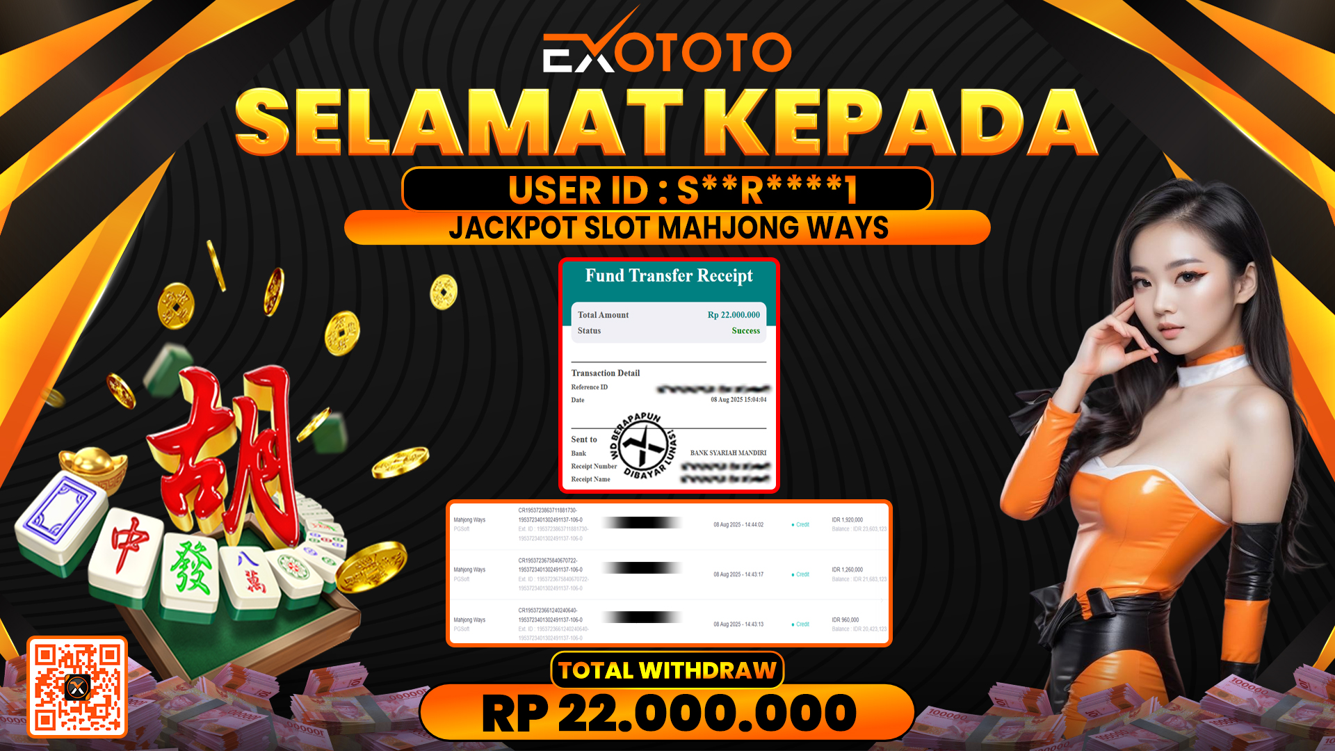 EXOTOTO JACKPOT DI SLOT MAHJONG WAYS RP. 22.000.000,- LUNAS