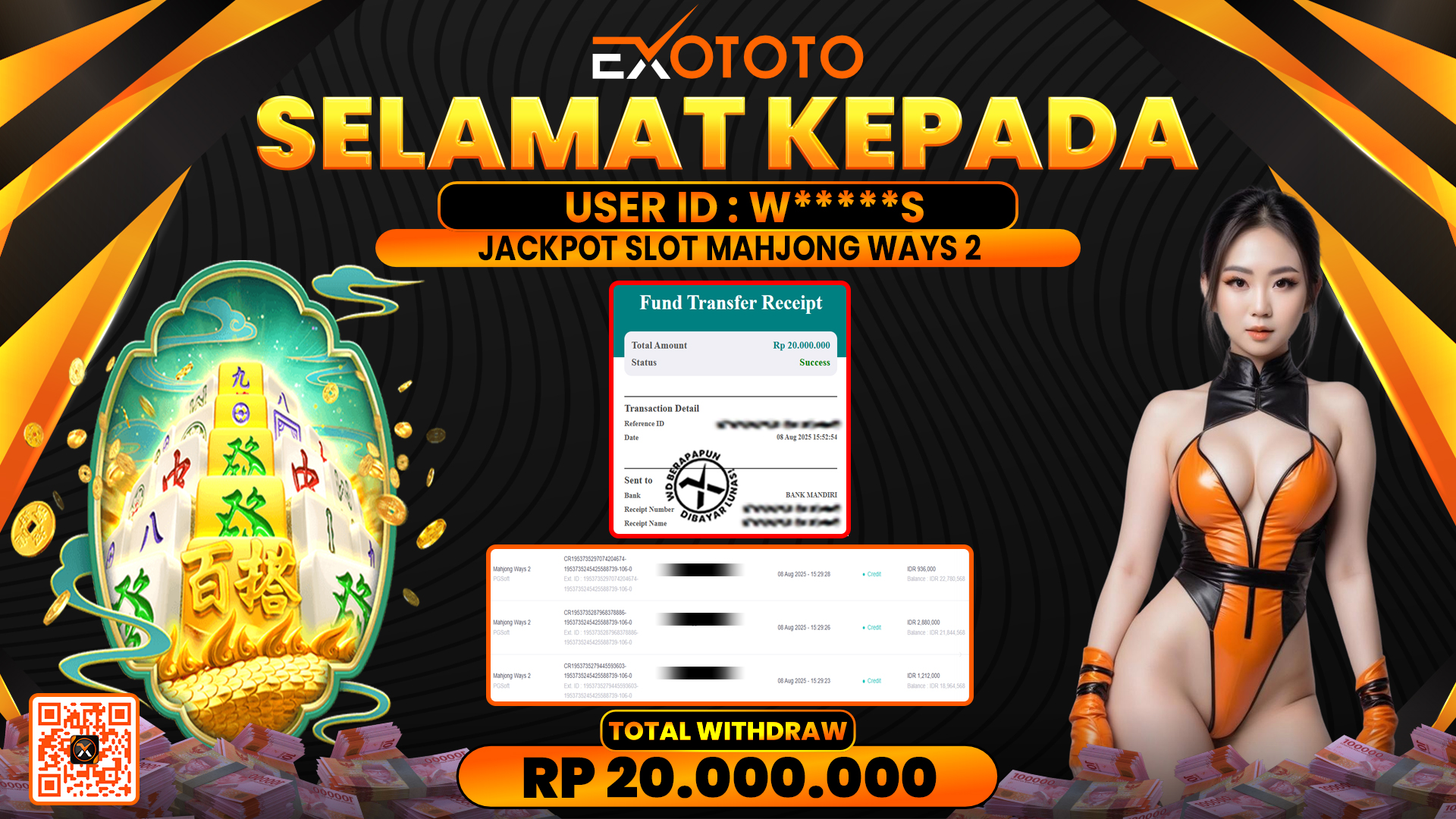 EXOTOTO JACKPOT DI SLOT MAHJONG WAYS 2 RP. 20.000.000,- LUNAS
