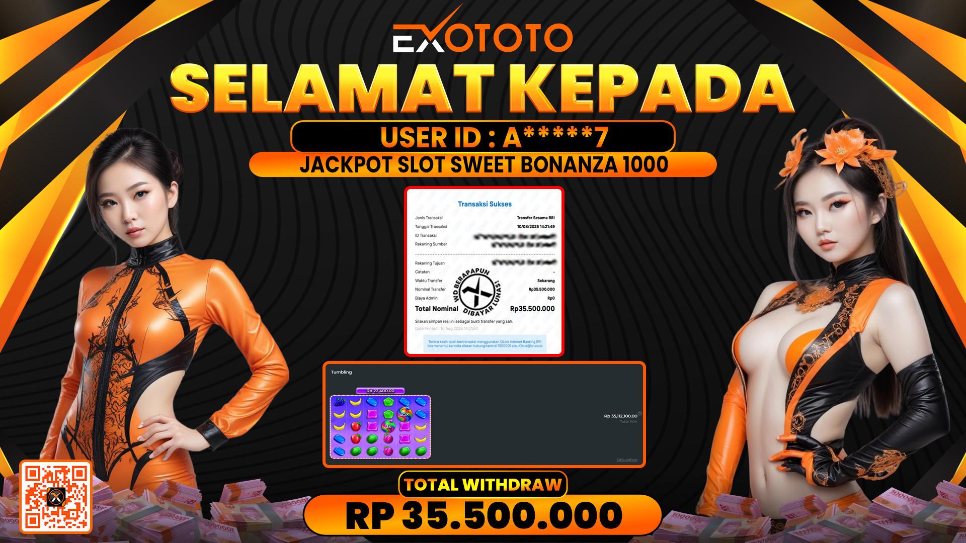 EXOTOTO JACKPOT DI SLOT SWEET BONANZA 1000 RP. 35.500.000,- LUNAS