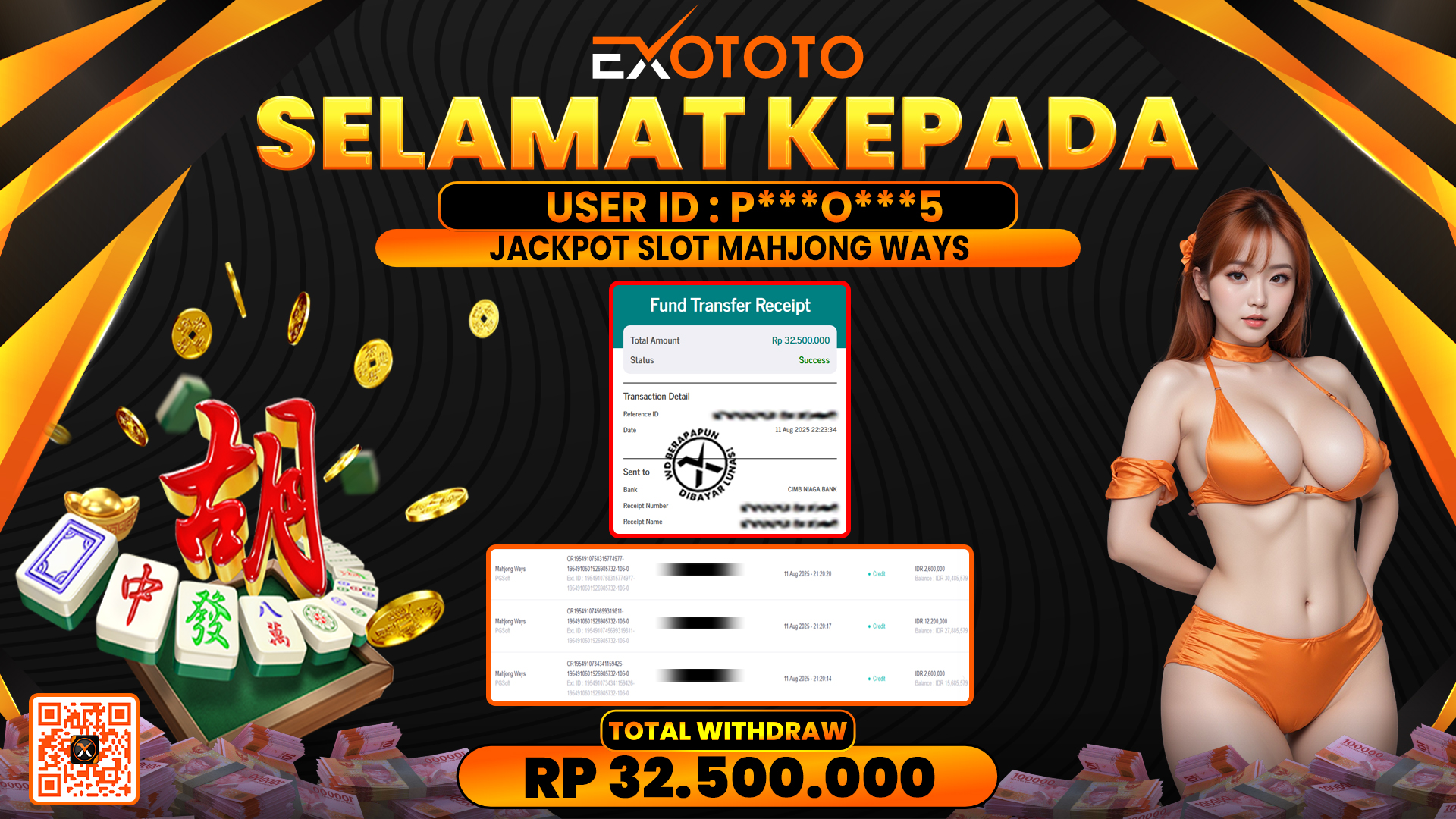 EXOTOTO JACKPOT DI SLOT MAHJONG WAYS RP. 32.500.000,- LUNAS