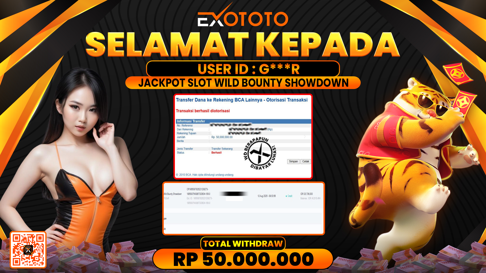 EXOTOTO JACKPOT DI SLOT WILD BOUNTY SHOWDOWN RP. 50.000.000,- LUNAS