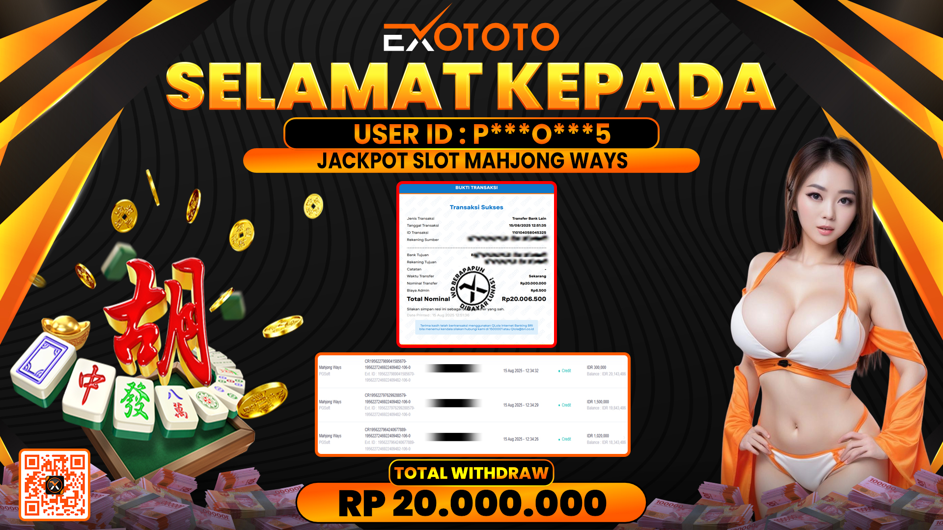 EXOTOTO JACKPOT DI SLOT MAHJONG WAYS RP. 20.000.000,- LUNAS