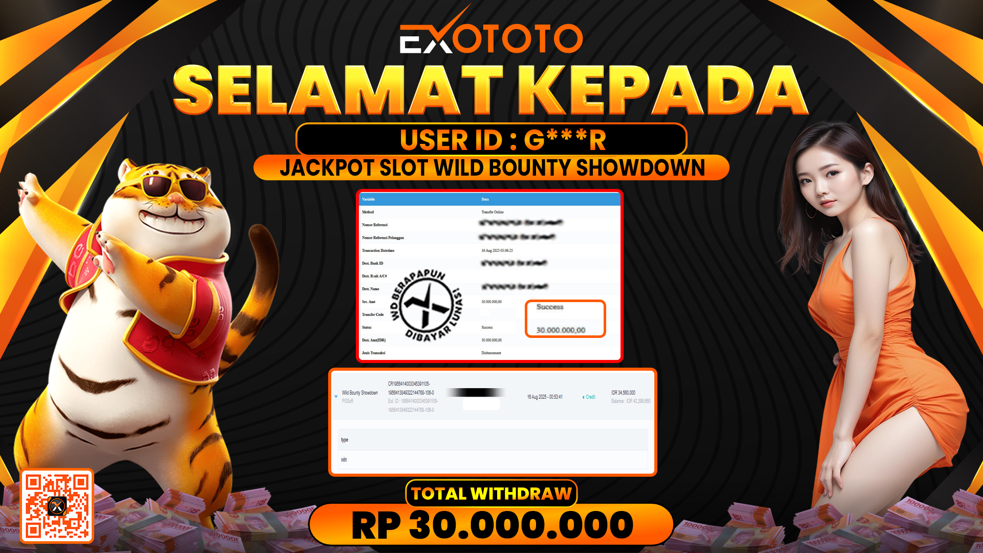 EXOTOTO JACKPOT DI SLOT WILD BOUNTY SHOWDOWN RP. 30.000.000,- LUNAS