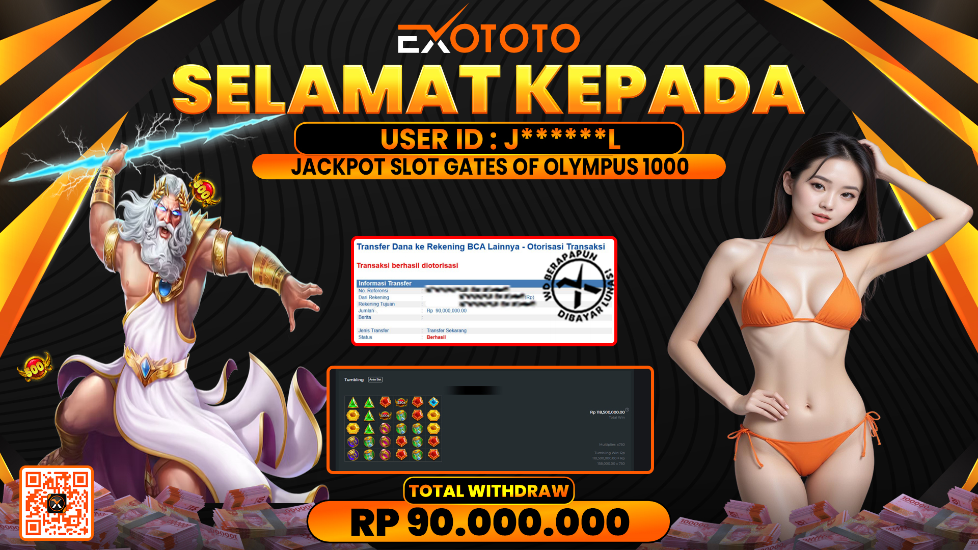 EXOTOTO JACKPOT DI SLOT GATES OF OLYMPUS 1000 RP. 90.000.000,- LUNAS