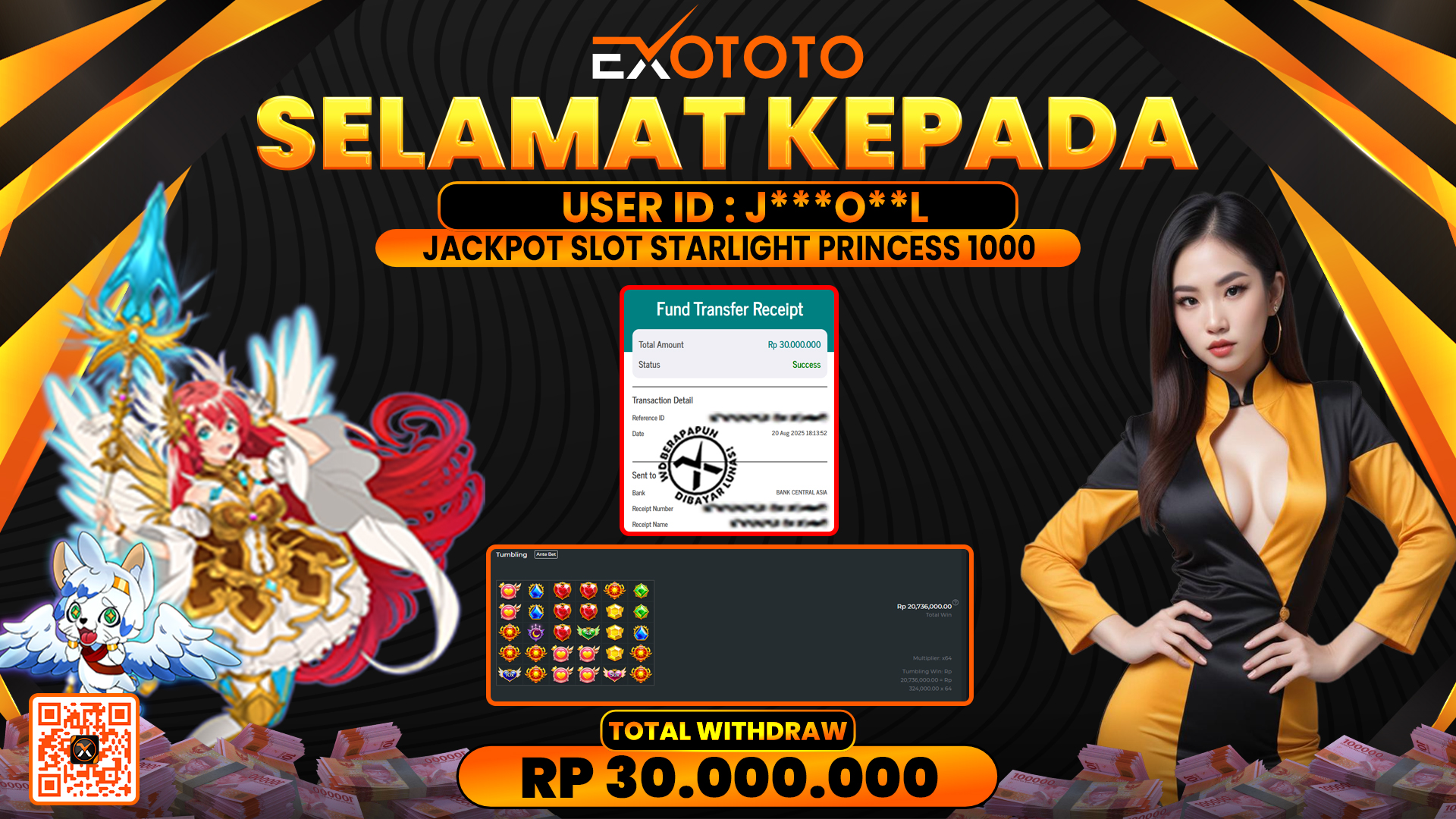 EXOTOTO JACKPOT DI SLOT STARLIGHT PRINCESS 1000 RP. 30.000.000,- LUNAS