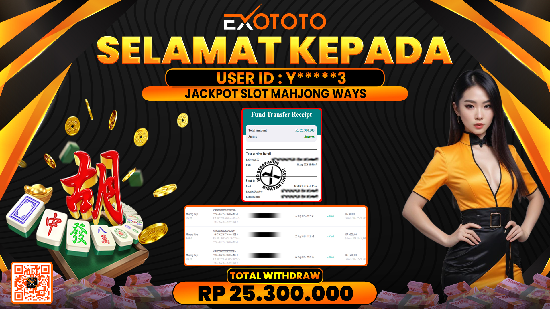 EXOTOTO JACKPOT DI SLOT MAHJONG WAYS RP. 25.300.000,- LUNAS