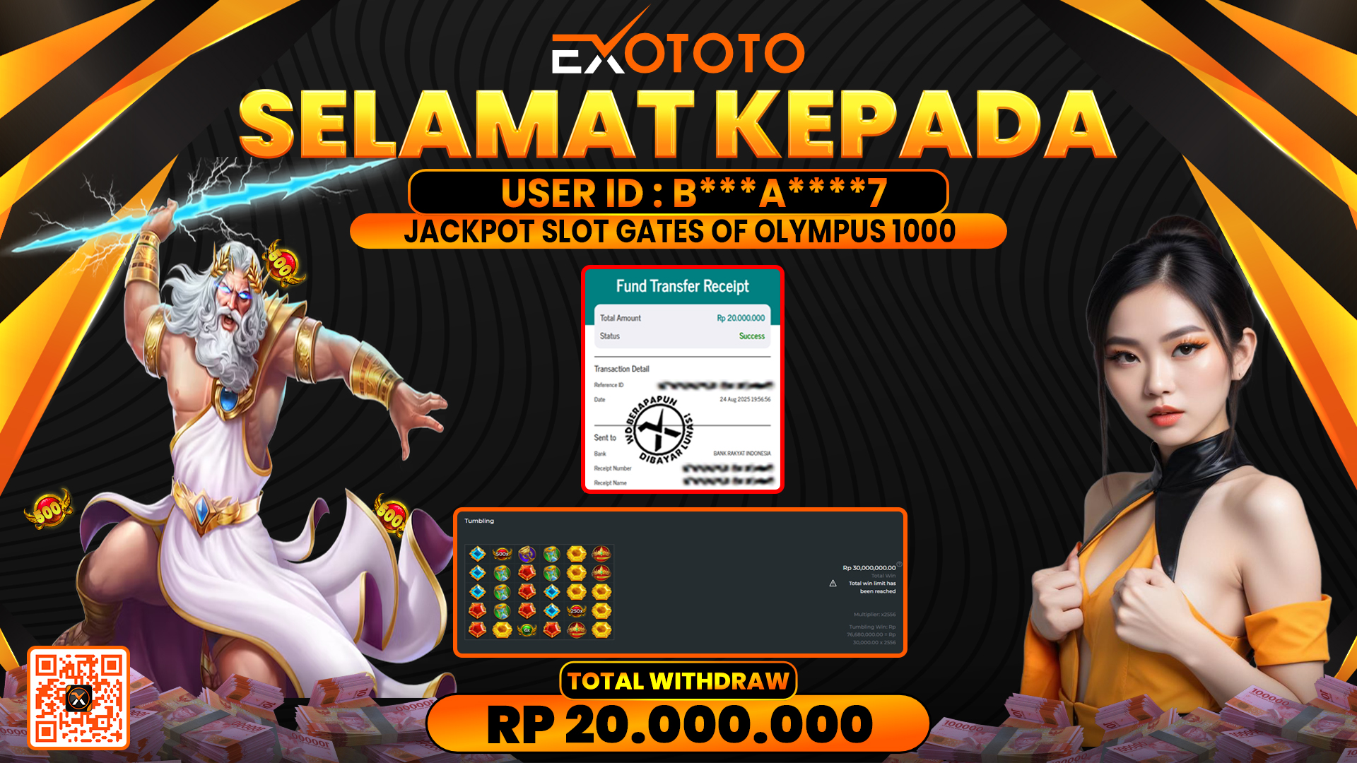 EXOTOTO JACKPOT DI SLOT GATES OF OLYMPUS 1000 RP. 20.000.000,- LUNAS