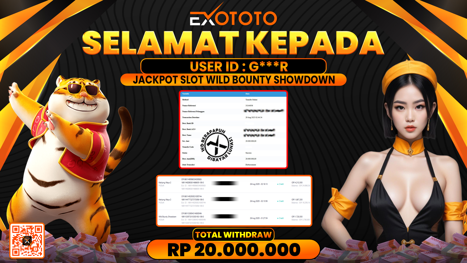 EXOTOTO JACKPOT DI SLOT WILD BOUNTY SHOWDOWN RP. 20.000.000,- LUNAS