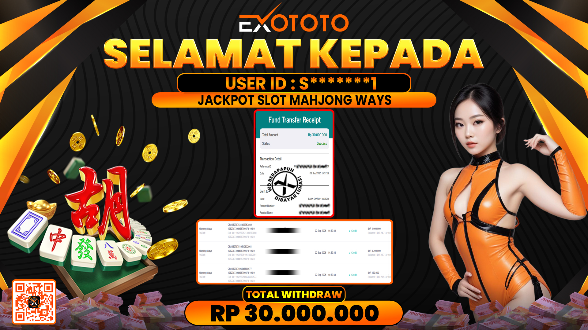 EXOTOTO JACKPOT DI SLOT MAHJONG WAYS RP. 30.000.000,- LUNAS