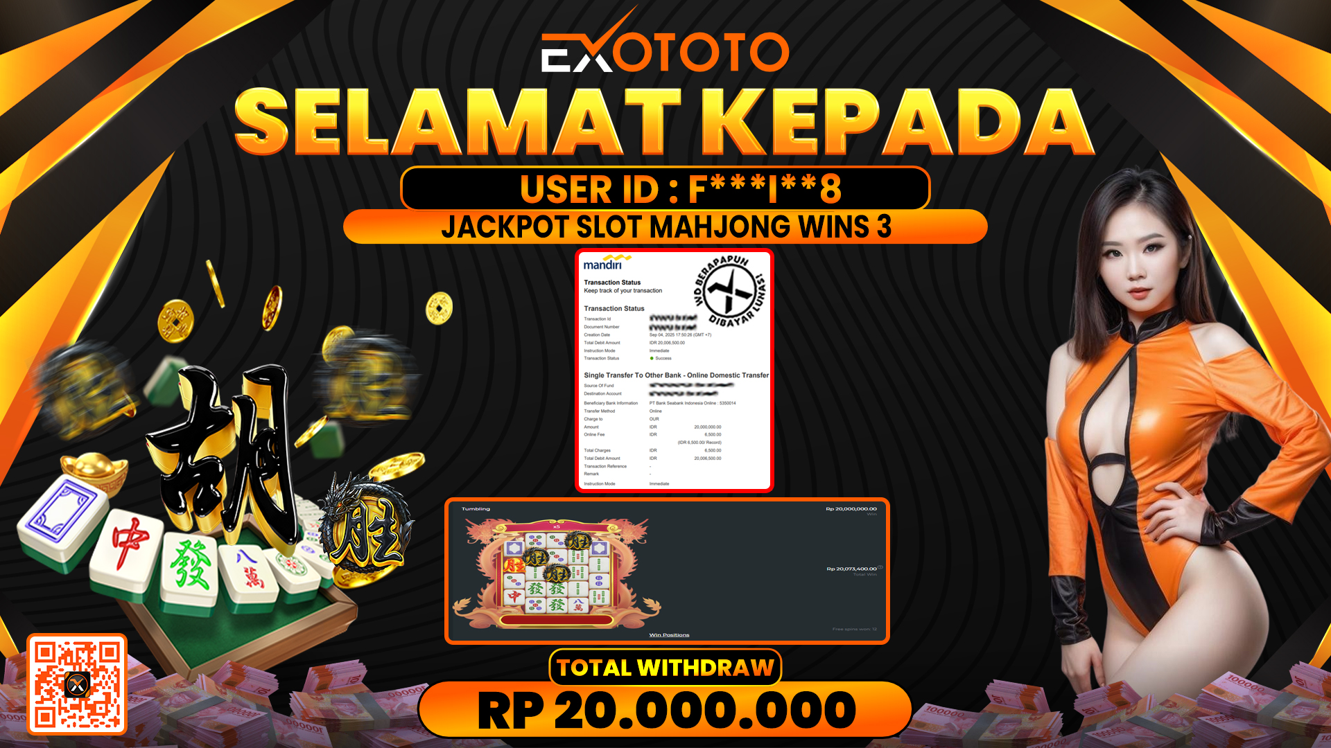EXOTOTO JACKPOT DI SLOT MAHJONG WINS 3 RP. 20.000.000,- LUNAS