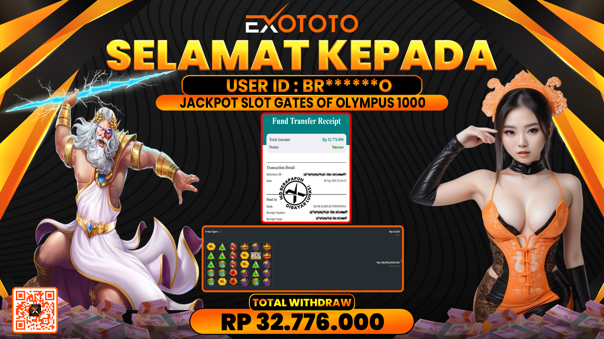EXOTOTO JACKPOT DI SLOT GATES OF OLYMPUS 1000 RP. 32.776.000,- LUNAS