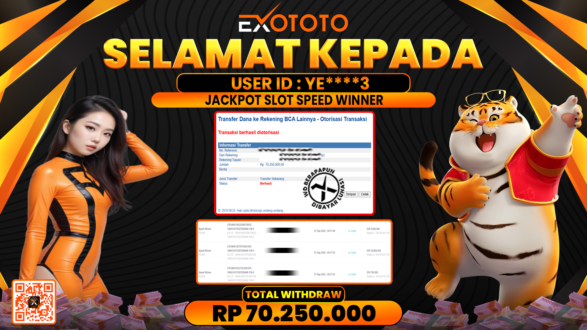 EXOTOTO JACKPOT DI SLOT SPEED WINNER RP. 105.000.000,- LUNAS