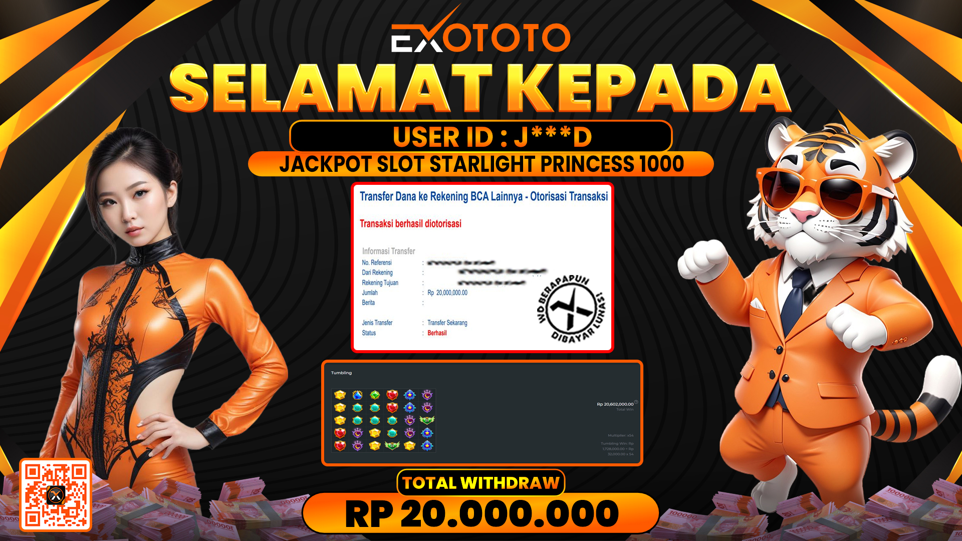EXOTOTO JACKPOT DI SLOT STARLIGHT PRINCESS 1000 RP. 20.000.000,- LUNAS