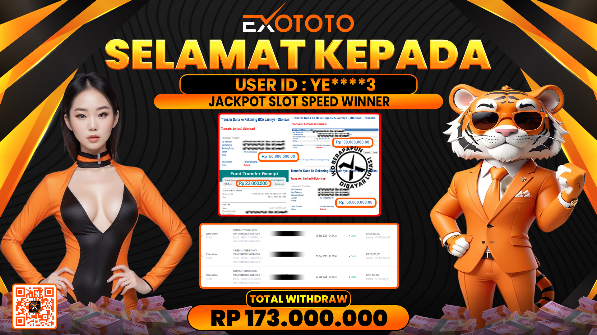 EXOTOTO JACKPOT DI SLOT SPEED WINNER RP. 173.000.000,- LUNAS