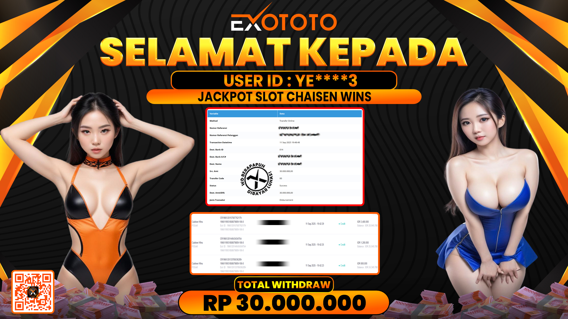 EXOTOTO JACKPOT DI SLOT CHAISEN WINS RP. 30.000.000,- LUNAS