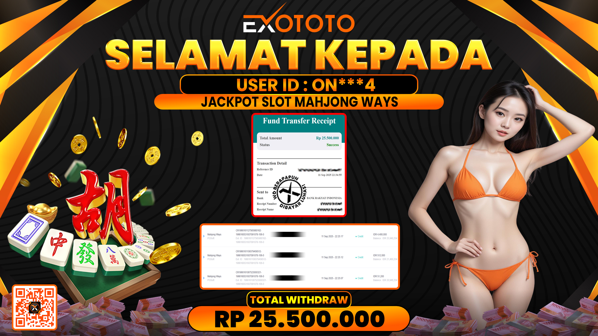 EXOTOTO JACKPOT DI SLOT MAHJONG WAYS RP. 25.500.000,- LUNAS