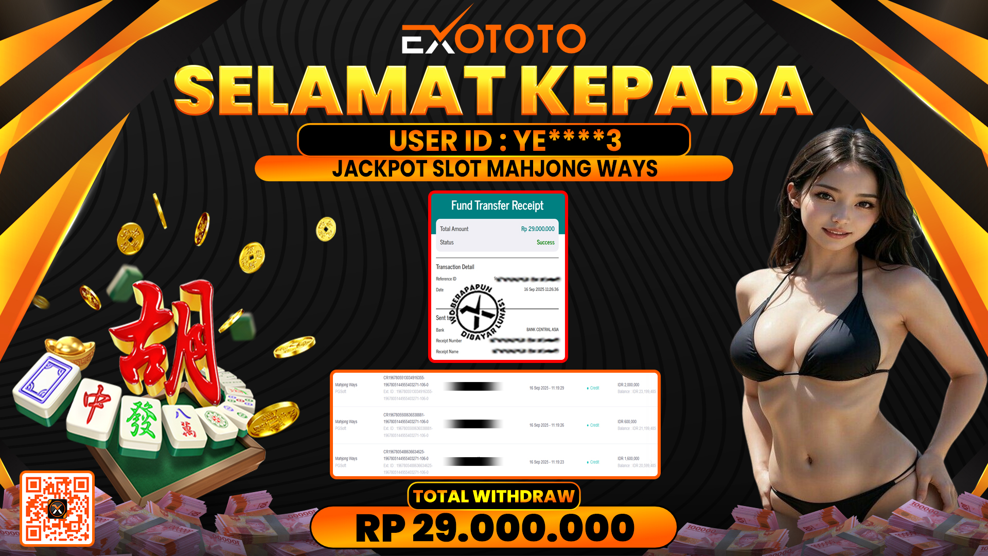 EXOTOTO JACKPOT DI SLOT MAHJONG WAYS RP. 29.000.000,- LUNAS