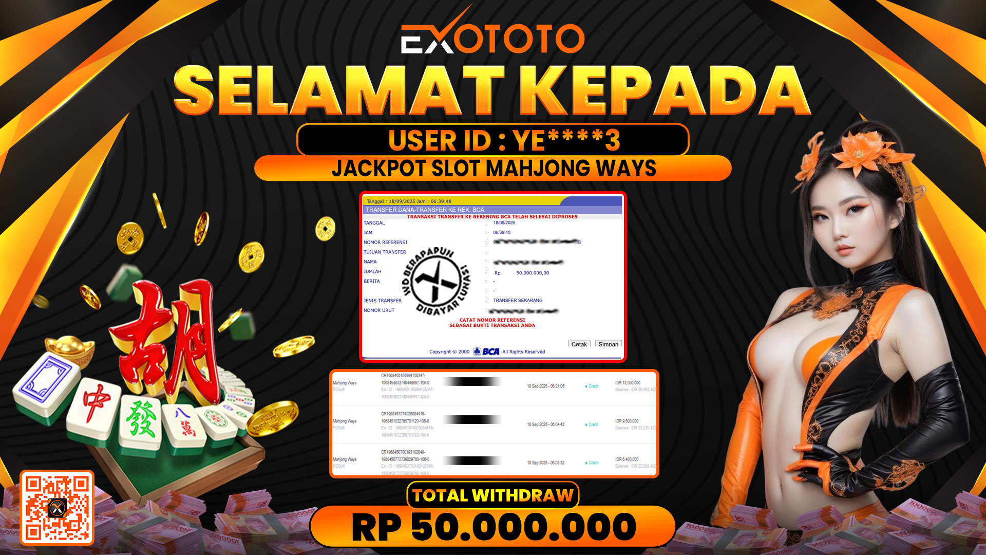 EXOTOTO JACKPOT DI SLOT MAHJONG WAYS RP. 50.000.000,- LUNAS