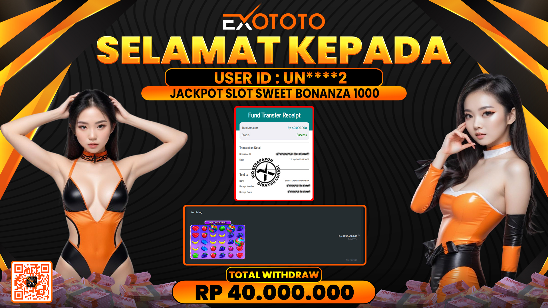 EXOTOTO JACKPOT DI SLOT SWEET BONANZA 1000 RP. 40.000.000,- LUNAS
