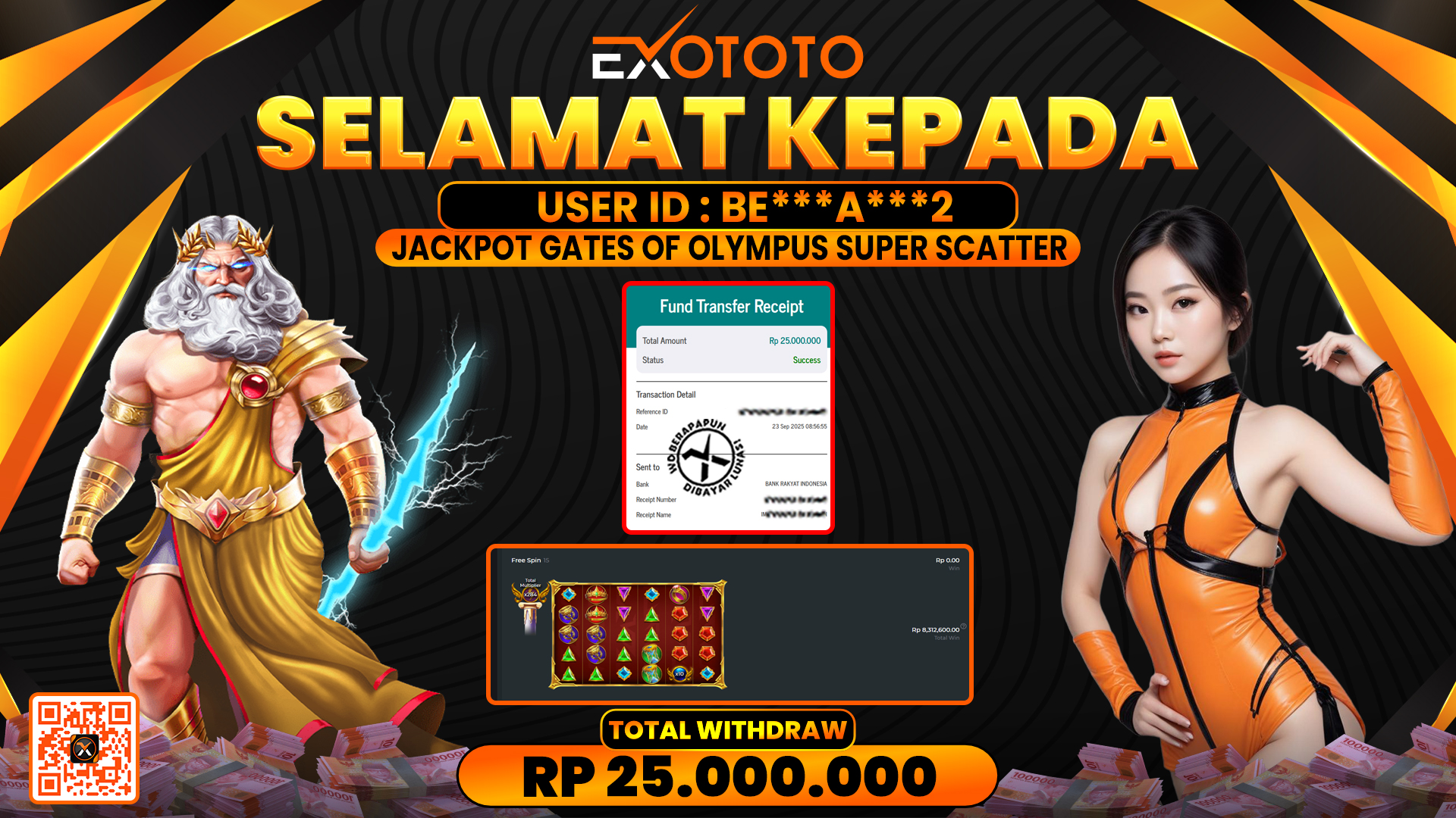 EXOTOTO JACKPOT DI SLOT GATES OF OLYMPUS SUPER SCATTER RP. 25.000.000,- LUNAS