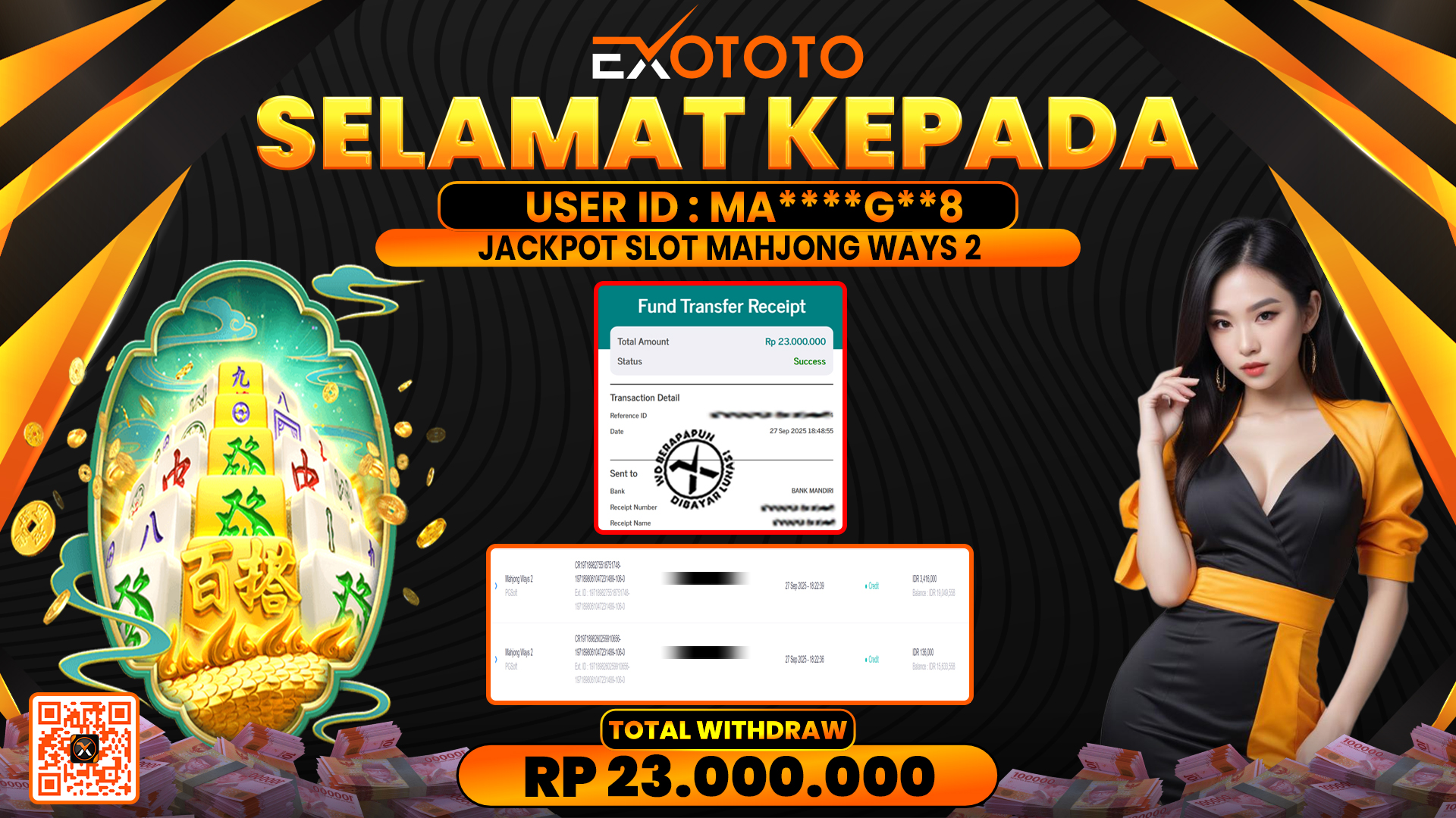 EXOTOTO JACKPOT DI SLOT MAHJONG WAYS 2 RP. 23.000.000,- LUNAS