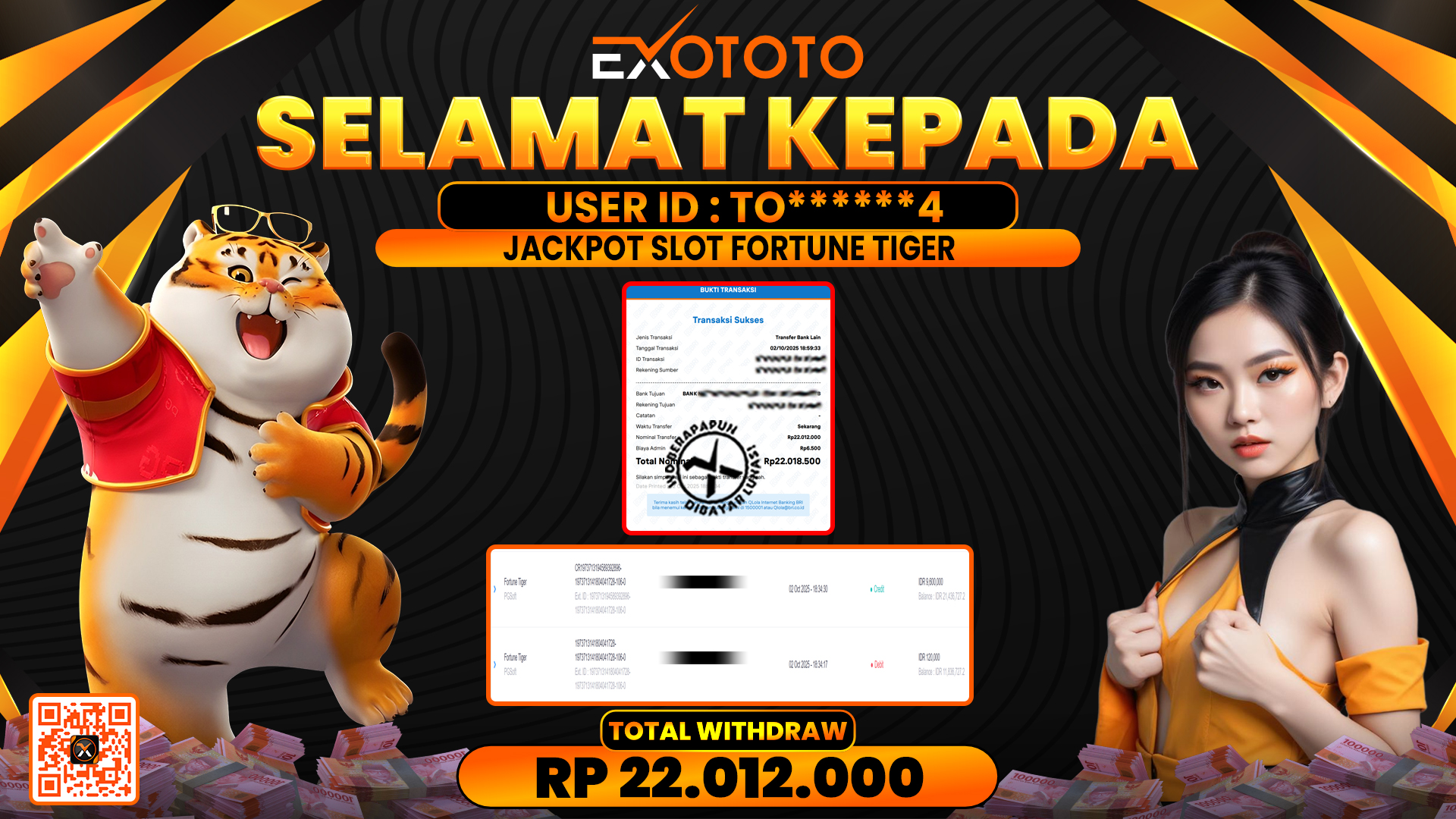EXOTOTO JACKPOT DI SLOT FORTUNE TIGER RP. 22.012.000,- LUNAS