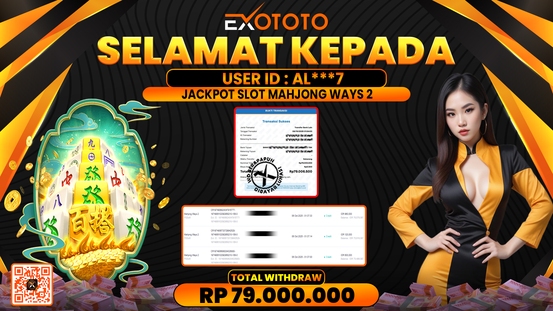 EXOTOTO JACKPOT DI SLOT MAHJONG WAYS 2 RP. 79.000.000,- LUNAS
