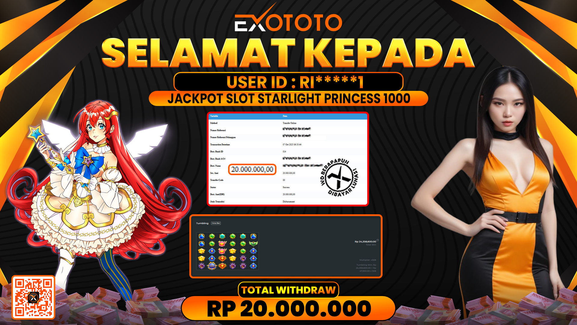 EXOTOTO JACKPOT DI SLOT STARLIGHT PRINCESS 1000 RP. 20.000.000,- LUNAS