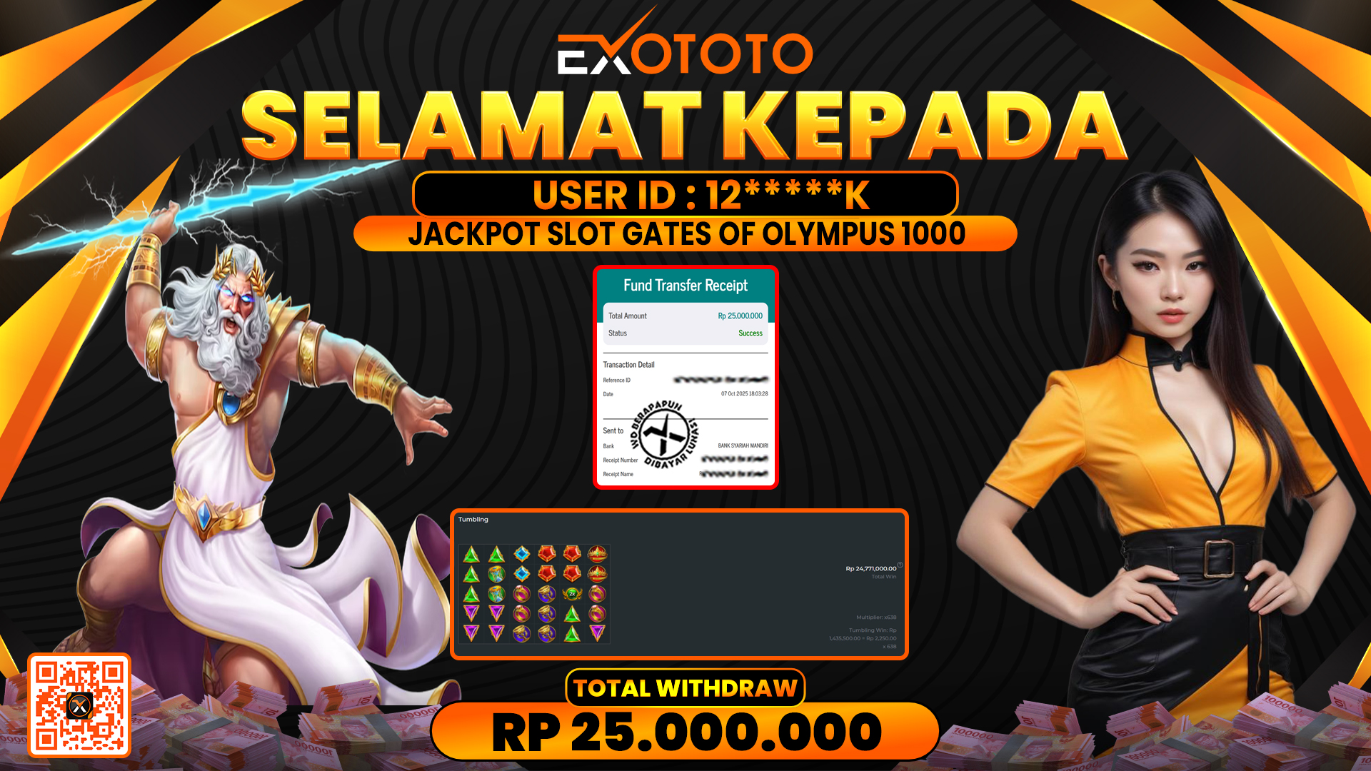 EXOTOTO JACKPOT DI SLOT GATES OF OLYMPUS 1000 RP. 25.000.000,- LUNAS
