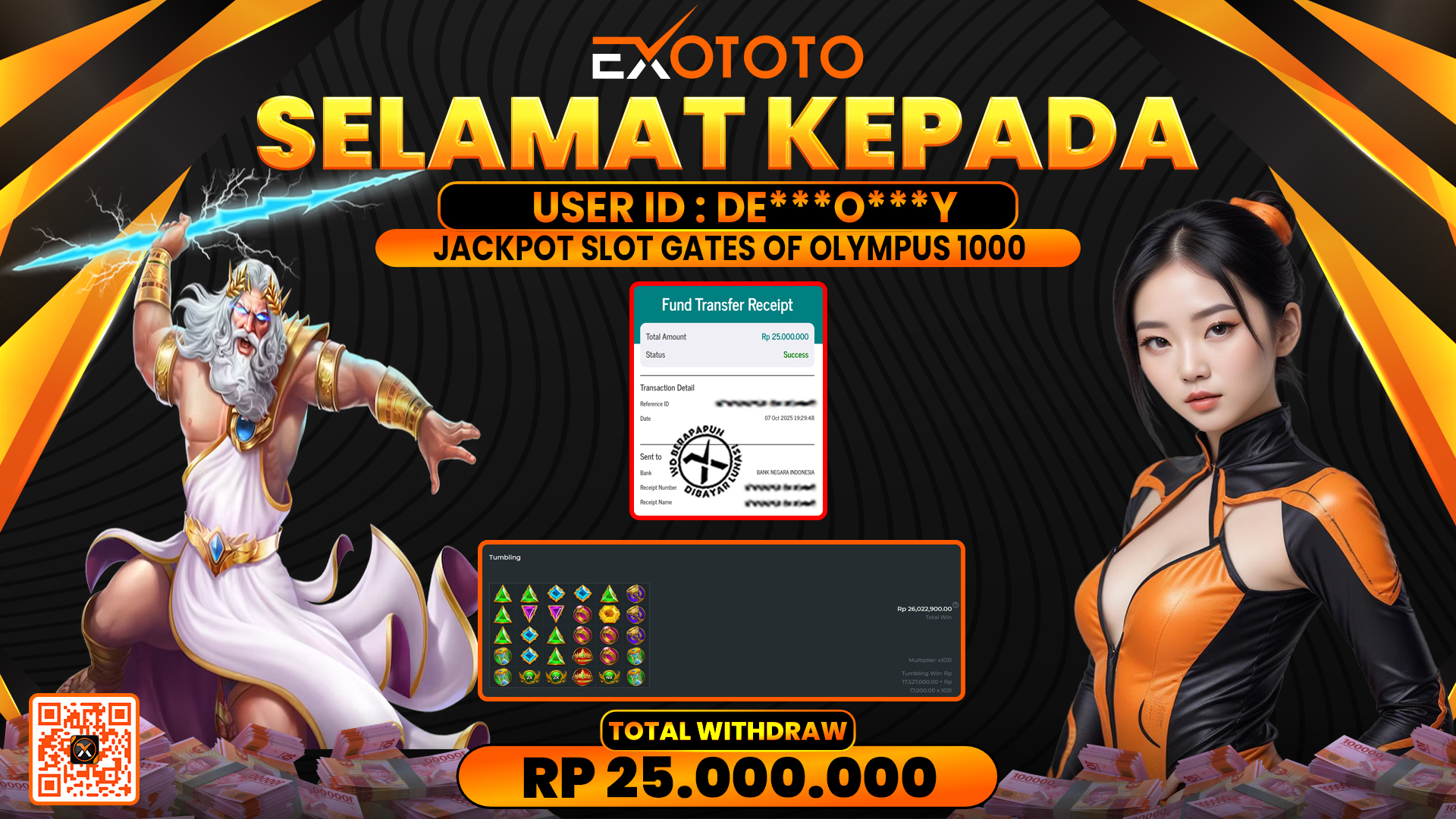 EXOTOTO JACKPOT DI SLOT GATES OF OLYMPUS 1000 RP. 25.000.000,- LUNAS