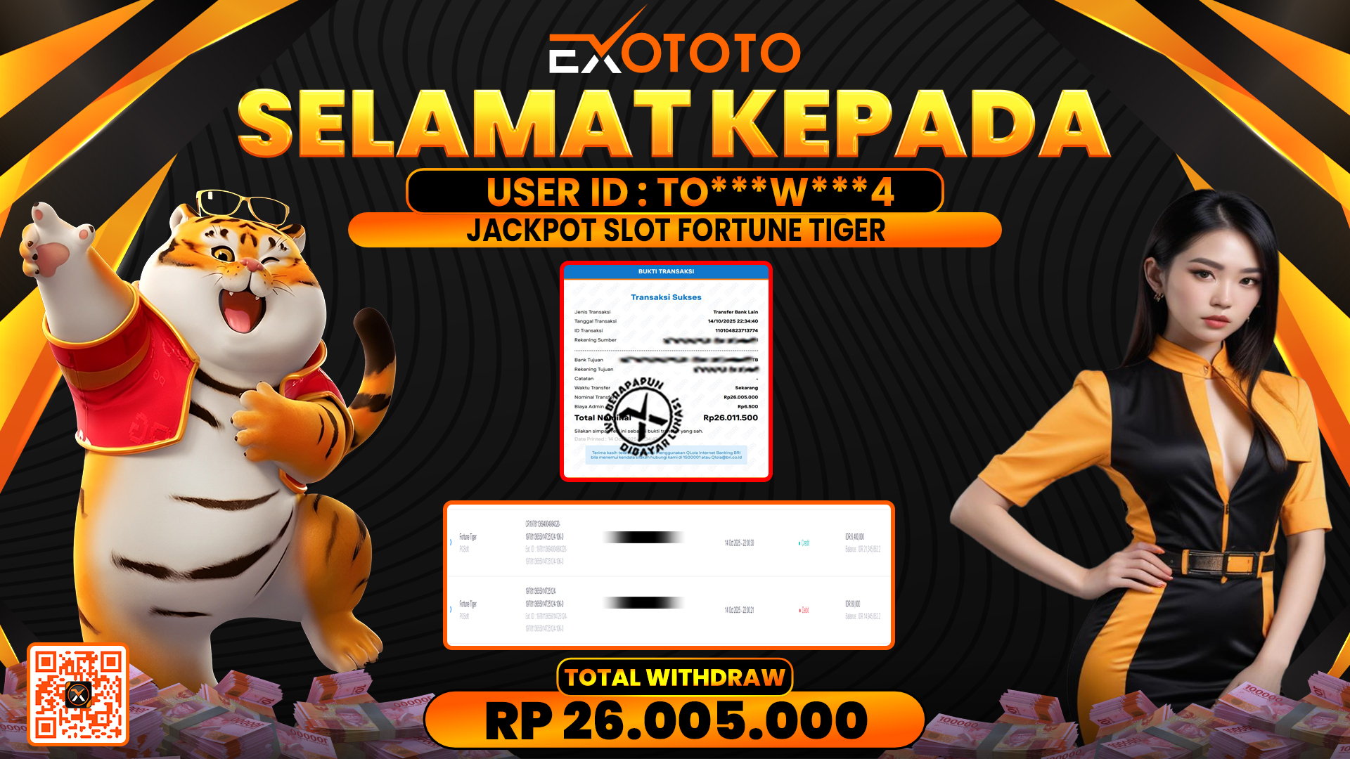 EXOTOTO JACKPOT DI SLOT FORTUNE TIGER RP. 26.005.000,- LUNAS