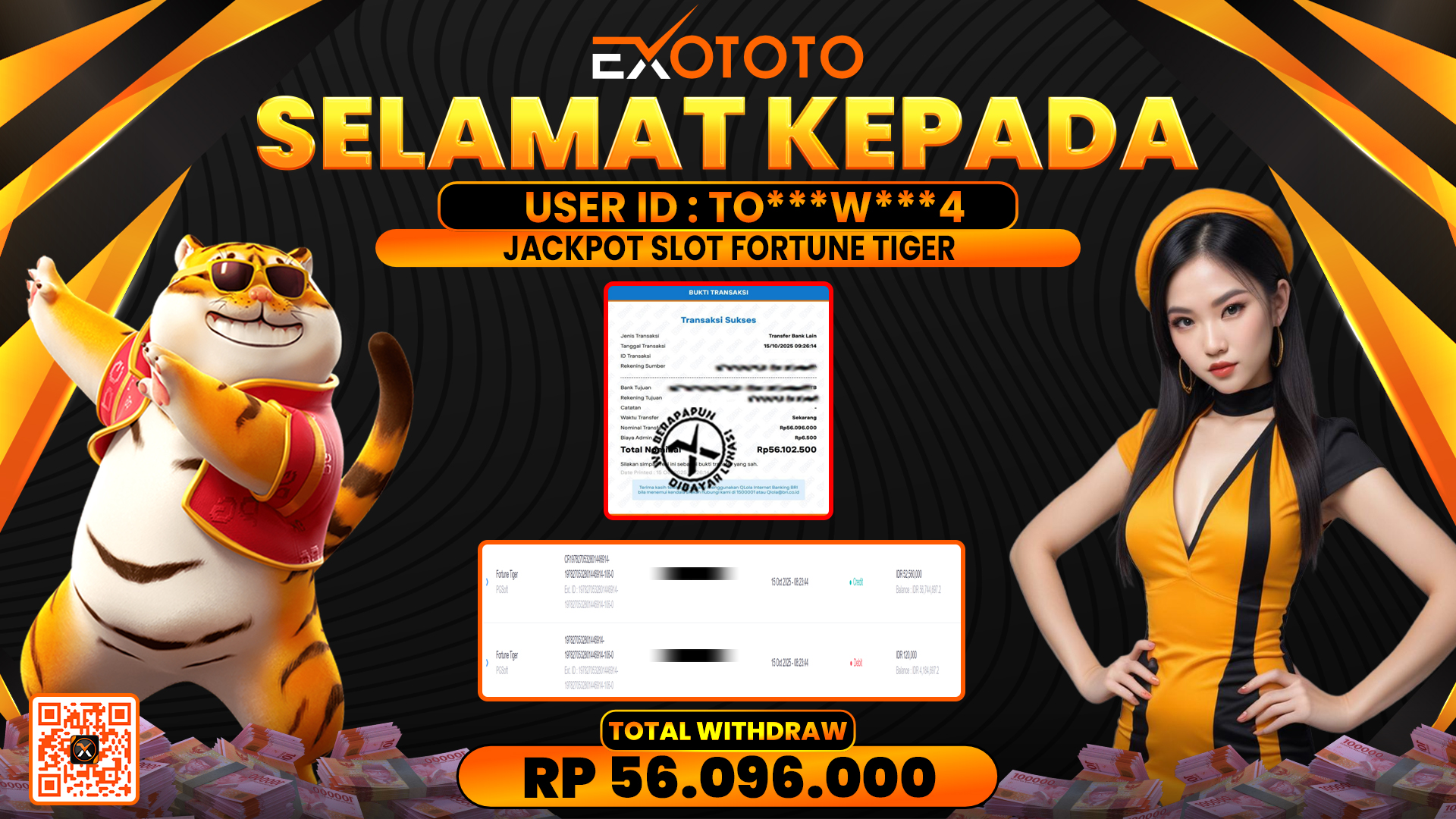 EXOTOTO JACKPOT DI SLOT FORTUNE TIGER RP. 56.096.000,- LUNAS