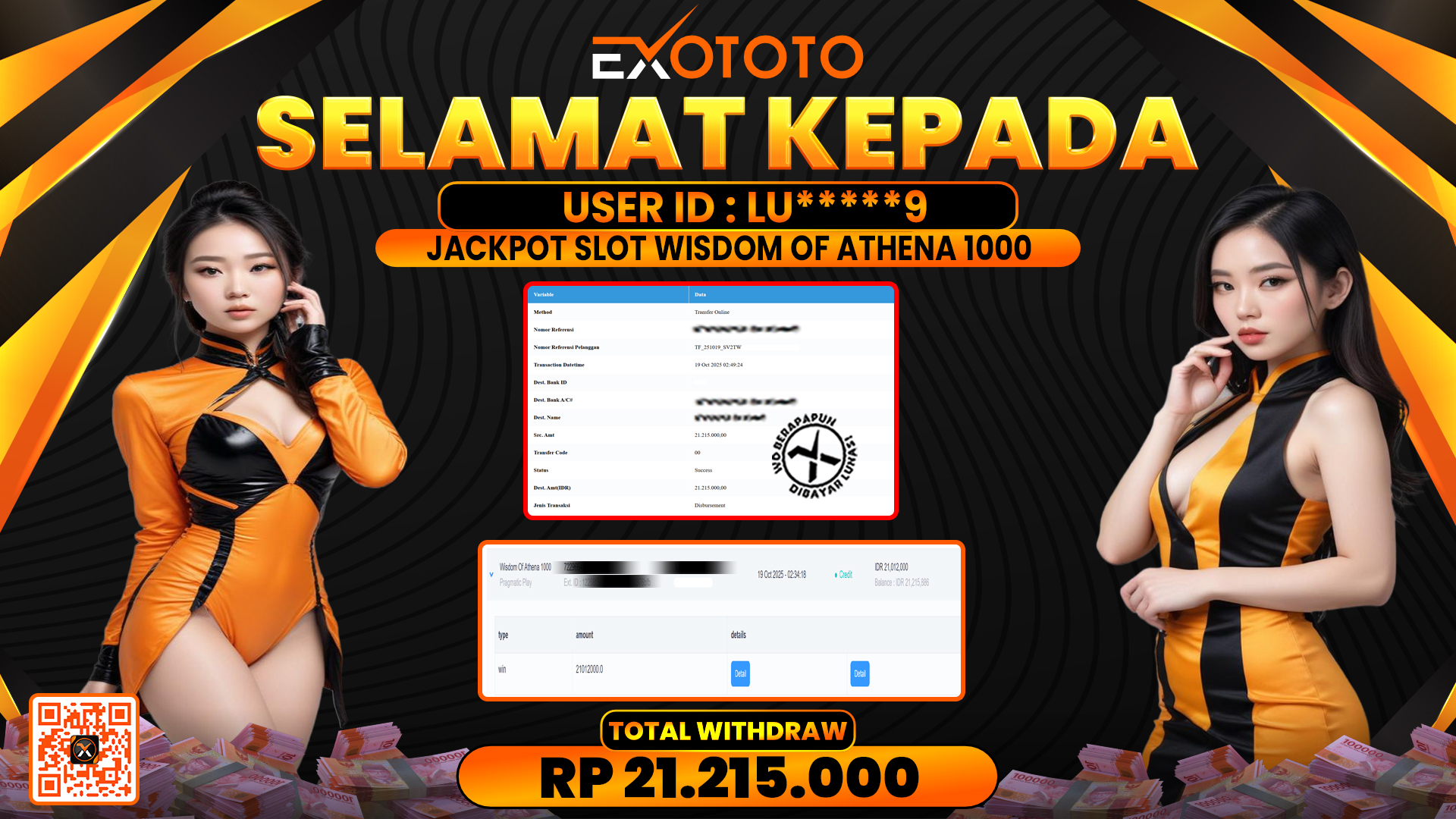 EXOTOTO JACKPOT DI SLOT WISDOM OF ATHENA 1000 RP. 21.215.000,- LUNAS