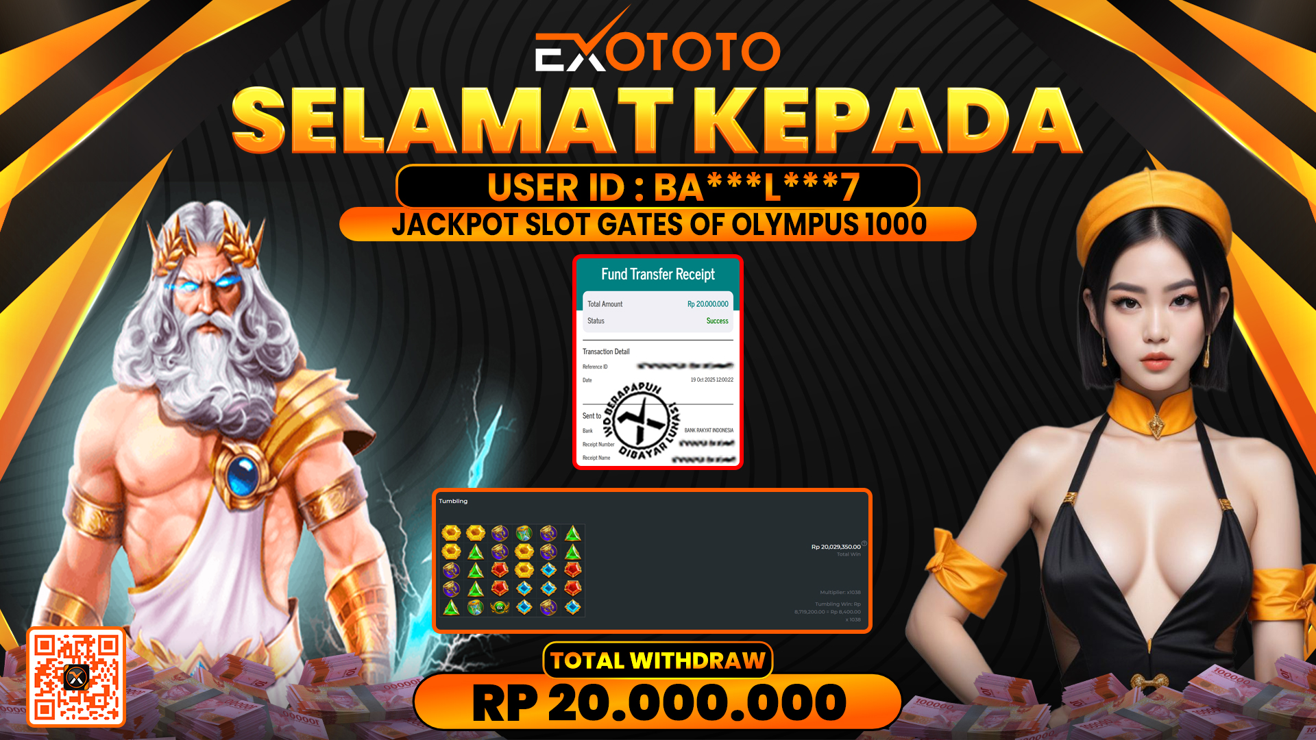 EXOTOTO JACKPOT DI SLOT GATES OF OLYMPUS 1000 RP. 20.000.000,- LUNAS