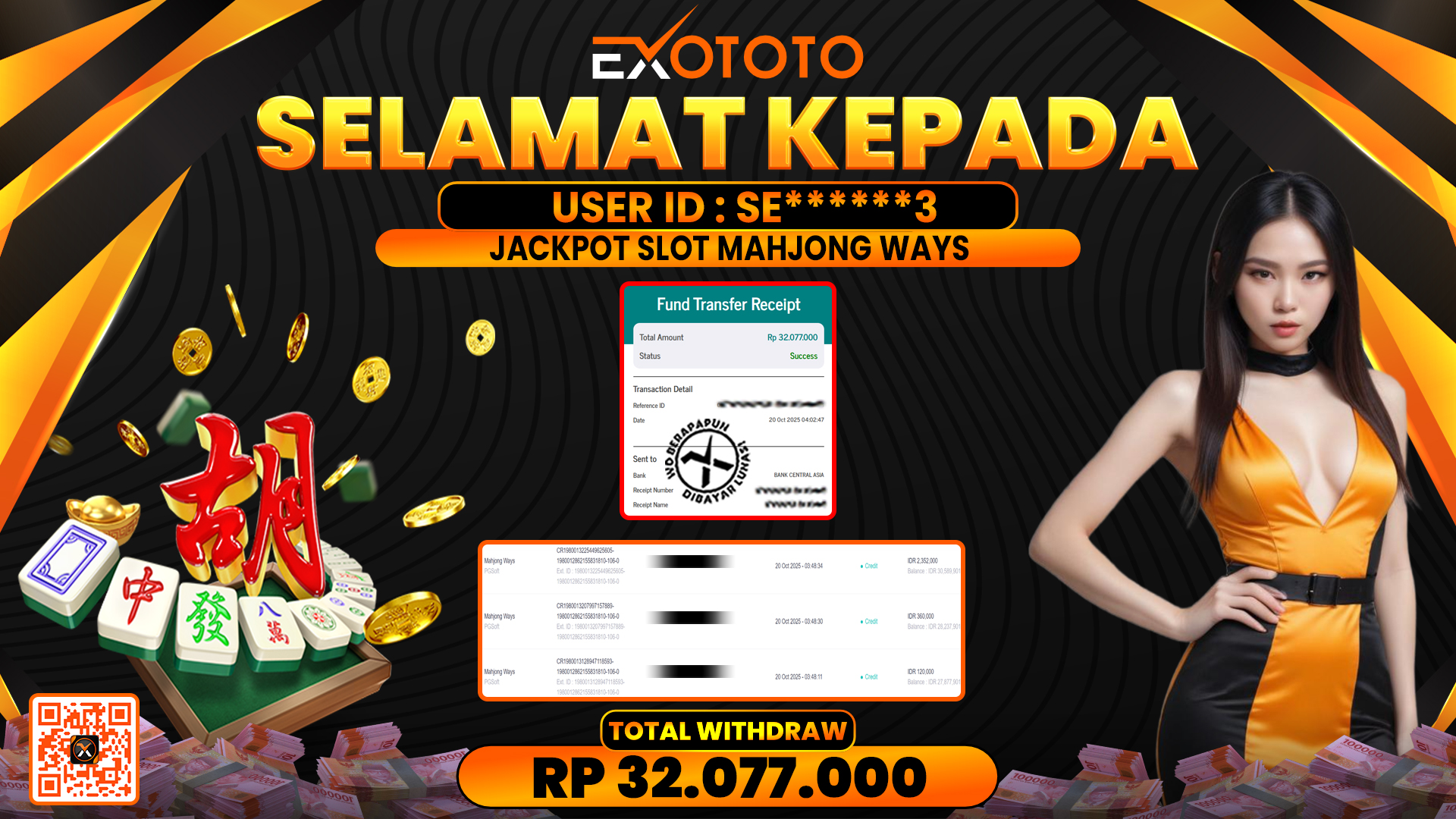 EXOTOTO JACKPOT DI SLOT MAHJONG WAYS RP. 32.077.000,- LUNAS