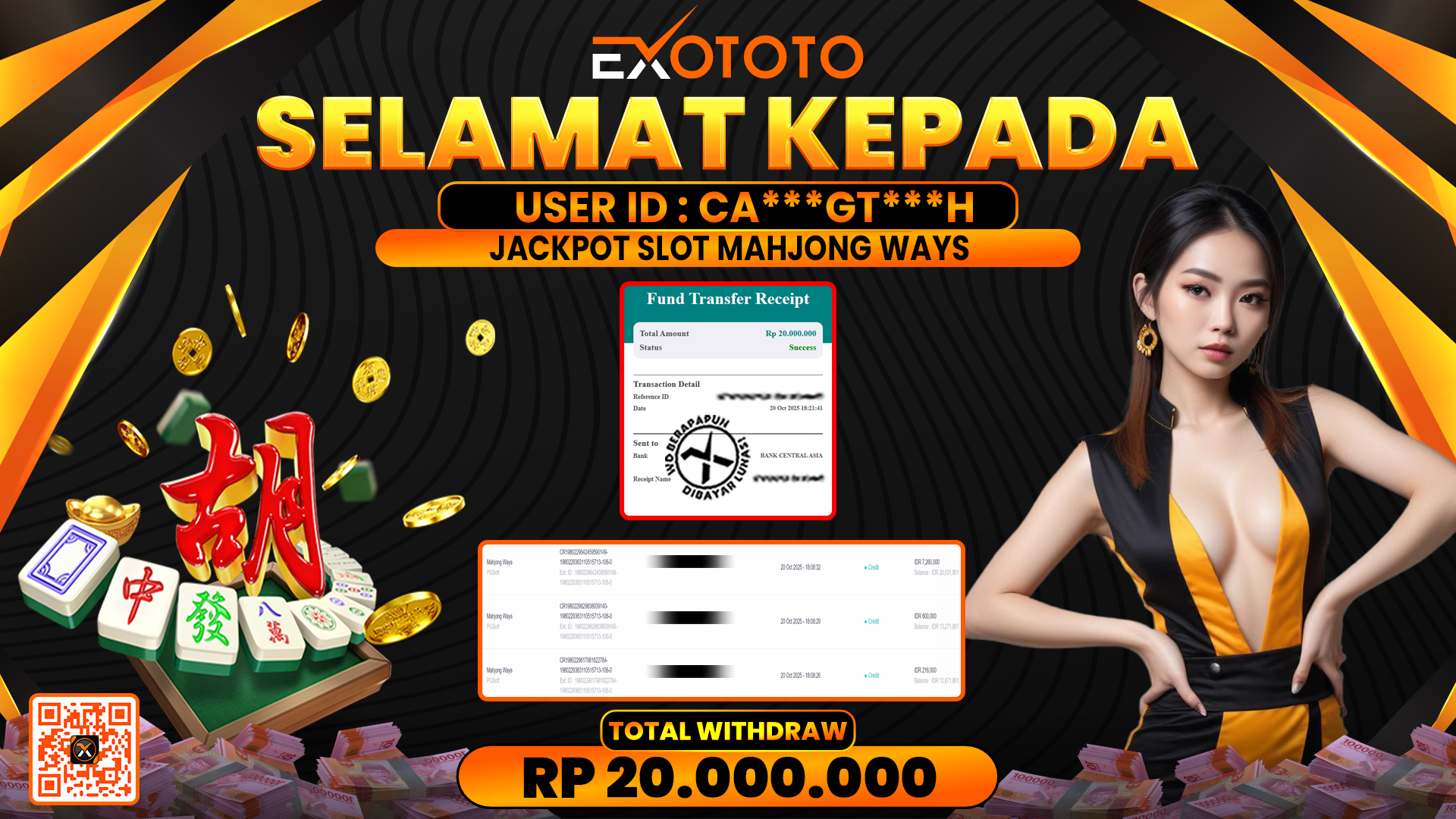 EXOTOTO JACKPOT DI SLOT MAHJONG WAYS RP. 20.000.000,- LUNAS