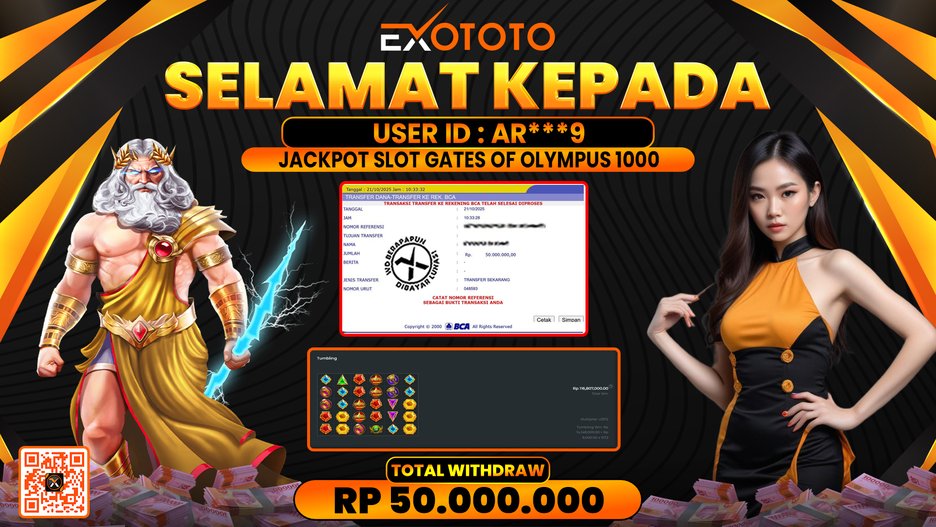 EXOTOTO JACKPOT DI SLOT GATES OF OLYMPUS 1000 RP. 50.000.000,- LUNAS