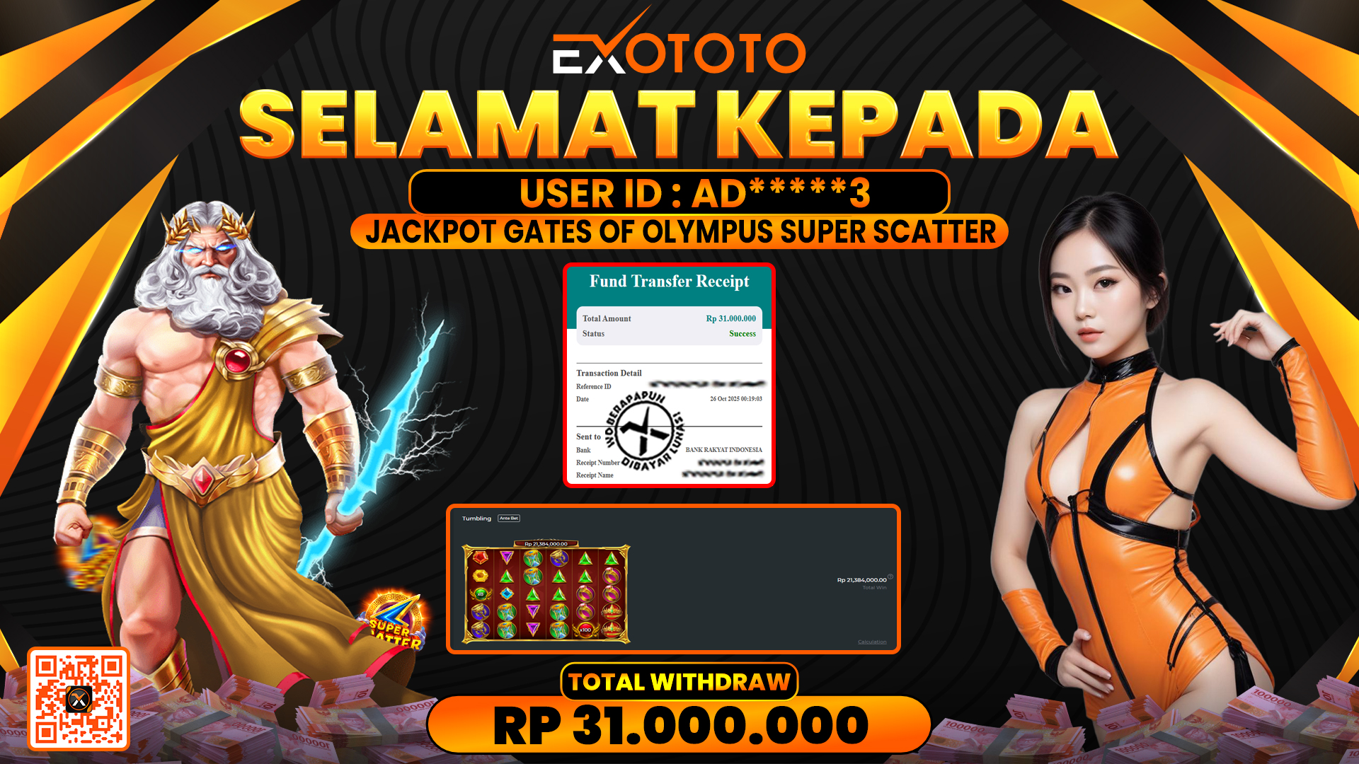 EXOTOTO JACKPOT DI SLOT GATES OF OLYMPUS SUPER SCATTER RP. 31.000.000,- LUNAS