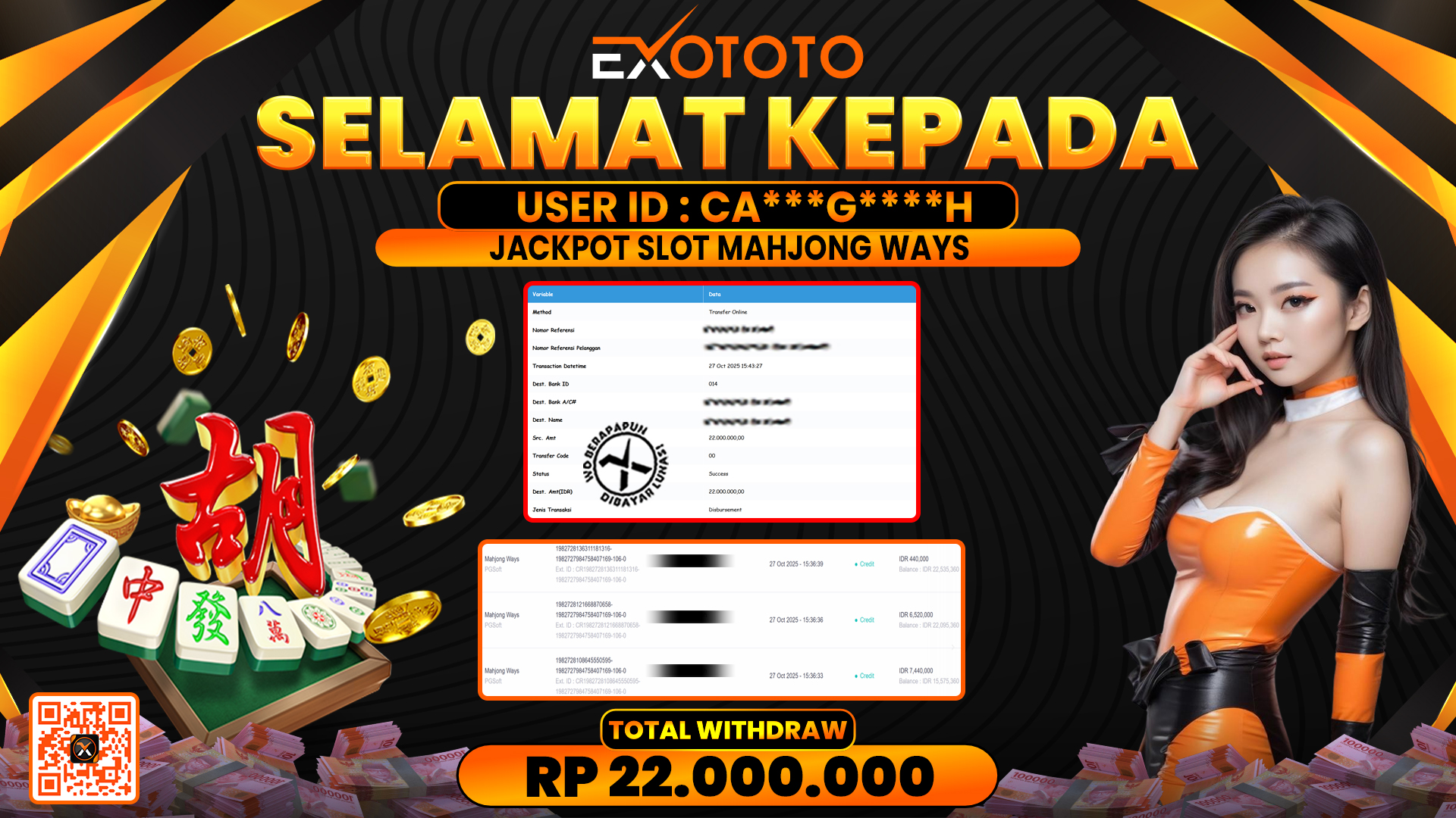 EXOTOTO JACKPOT DI SLOT MAHJONG WAYS RP. 22.000.000,- LUNAS